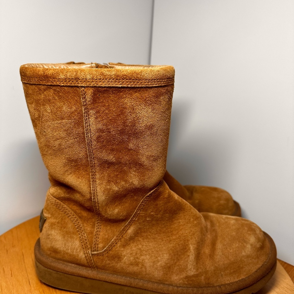 Tan Brown Suede Leather Ugg Australia Shearling Boots Zipper broken